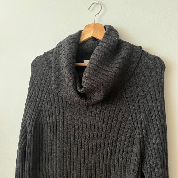 Garnet Hill Merino Wool Cowl Neck Tunic Knit Sweater Gray Women's Size Medium - Picture 4 of 9